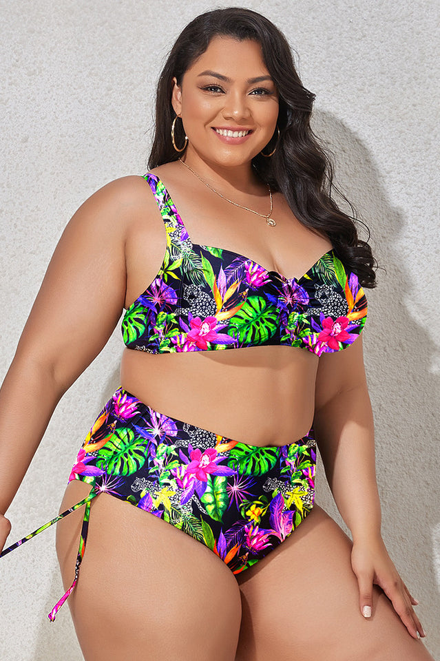 (L-4XL) Floral Adjustable Side Bikini Set | Dress In Beauty