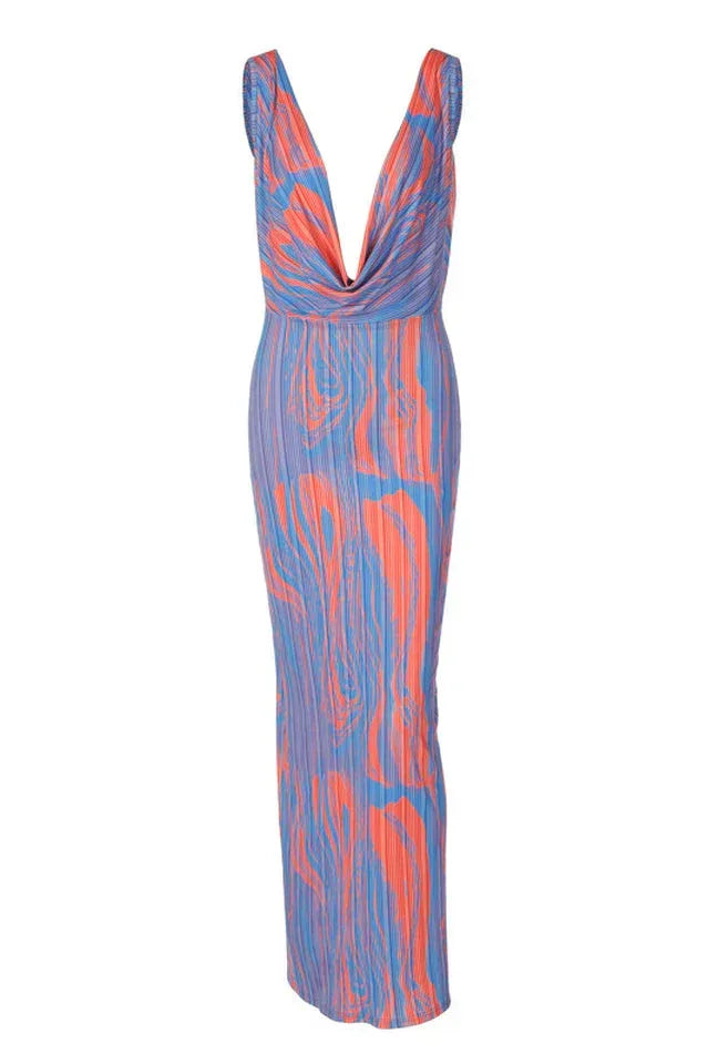 Abstract print maxi dress with cowl neck - View 7 | WEUXS