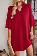 Notched Neck Flare Sleeve Pocket Dress | Dress In Beauty