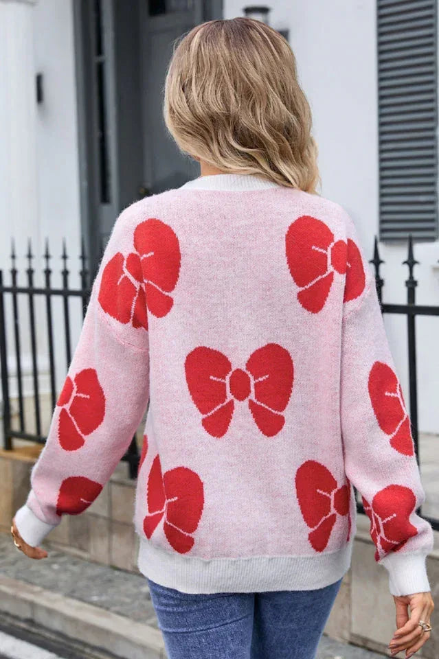 Women's crew neck knit sweater with bow print - View 10 | WEUXS