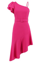 Asymmetrical neck dress with flutter sleeve - View 9 | WEUXS