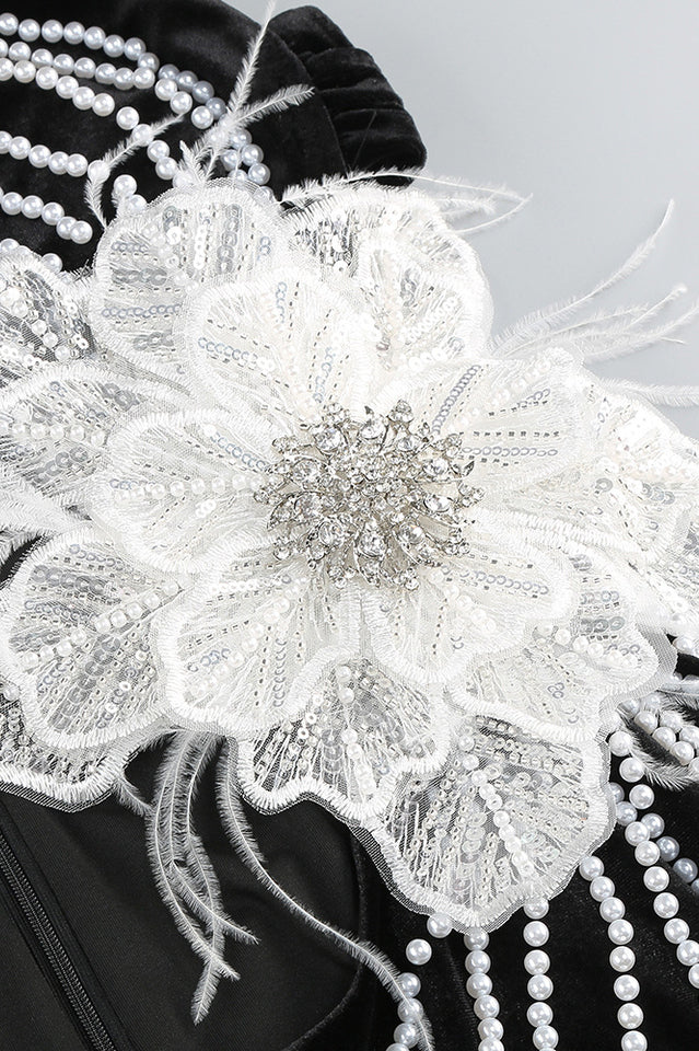 One Sleeve Pearl Floral Maxi Velvet Dress | Dress In Beauty