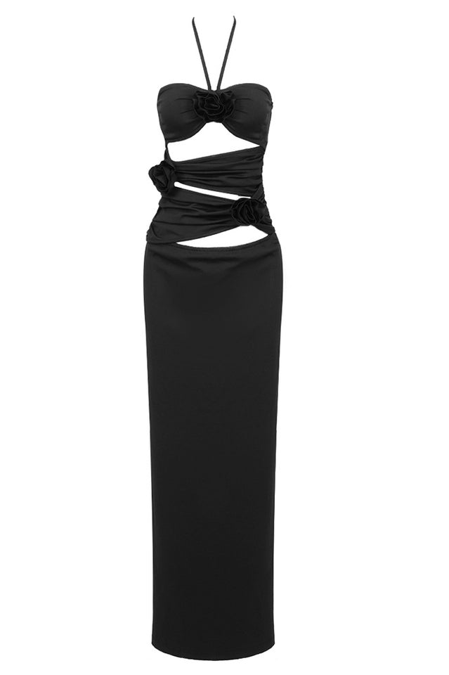 Halter Neck Cutout Ruched Maxi Dress | Dress In Beauty