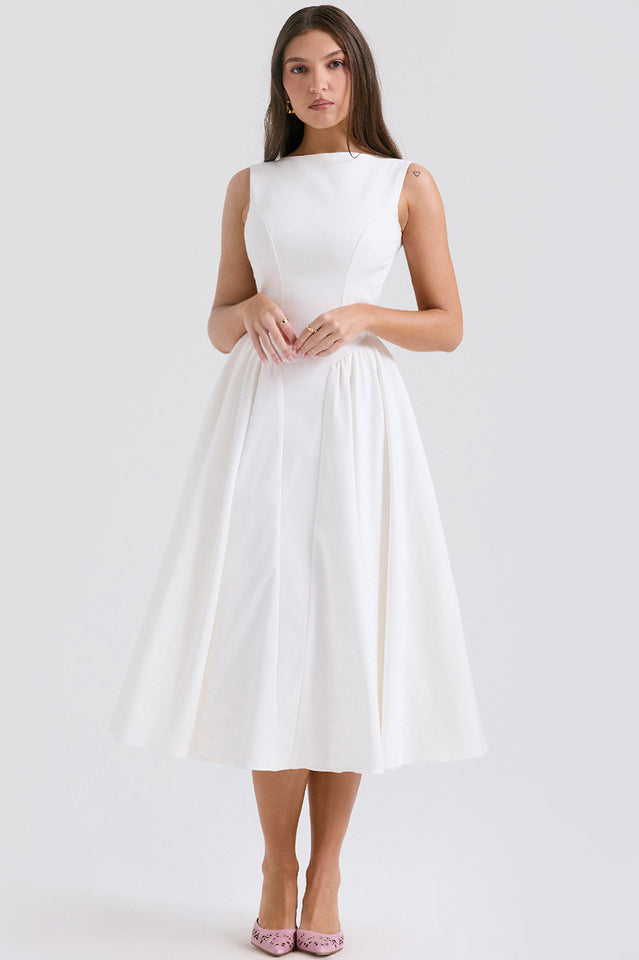 Cindy White Twill Midi Sundress | Dress In Beauty