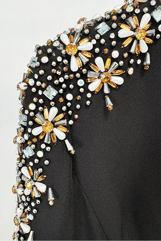 Embellished V-Neck Maxi Dress with long sleeves and crystal bead detailing - View 39 | WEUXS