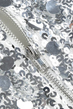 Silver sequin mini dress with high neckline and long sleeves - View 10 | WEUXS