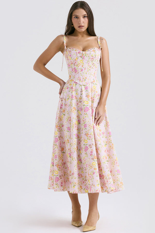 Clarabelle Pink Meadow Print Cotton Sundress | Dress In Beauty