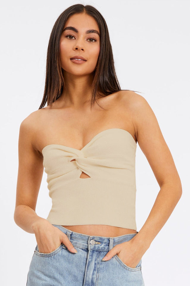 Merlaine Strapless Knotted Knit Crop Top | Dress In Beauty