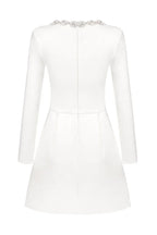 White embellished square neck long sleeve crepe mini dress - View 15 | WEUXS