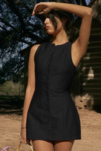 Fit and Flare Linen Blend Dress - View 8 | WEUXS