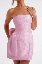 Jacquard Print Tube Back Bow Mini Dress - WEUXS