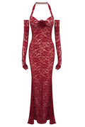 Marjorie Red Rose Lace Halter Maxi Dress | Dress In Beauty