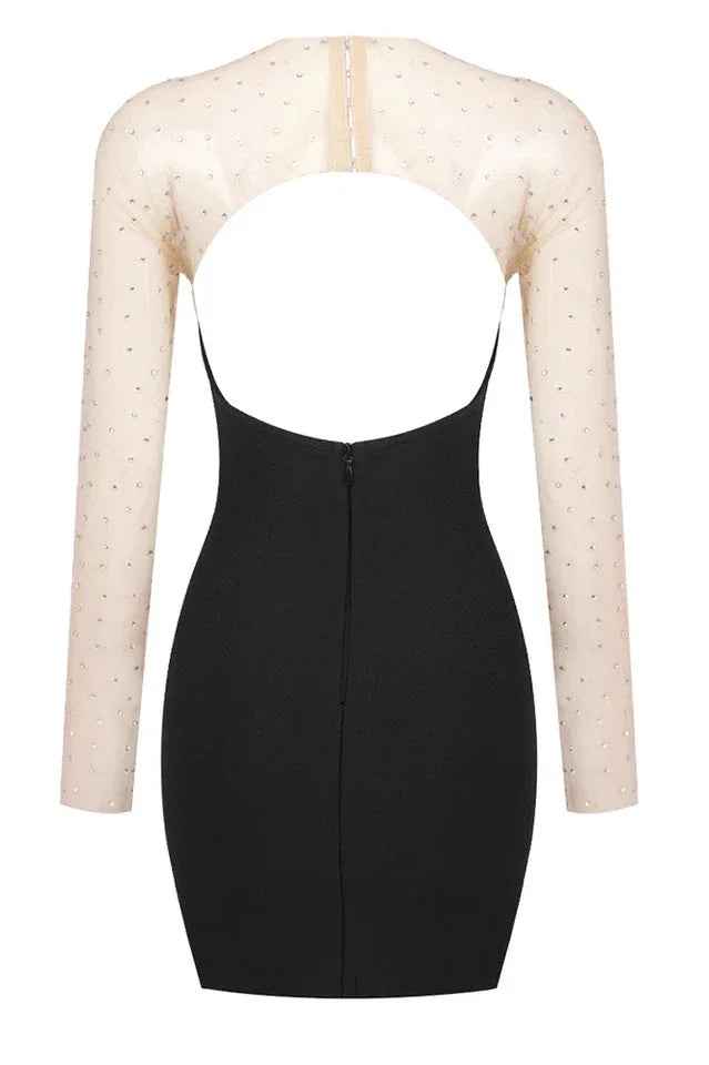 Black crystal embellished mini dress - View 16 | WEUXS