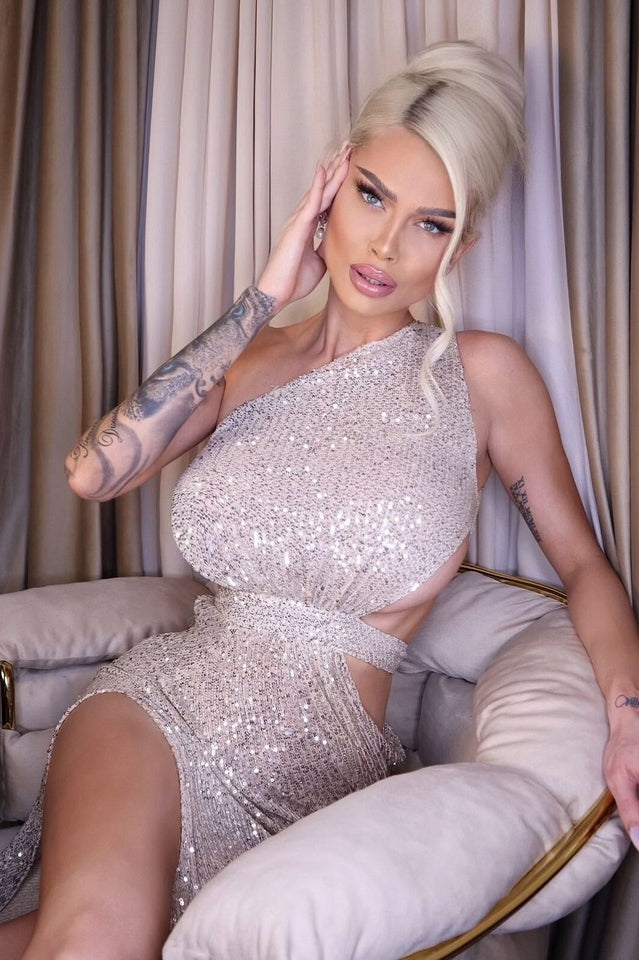 One Shoulder Sequins Cut Out Split Maxi Dress | Dress In Beauty