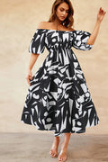 Printed Off Shoulder Balloon Sleeve Dress | Dress In Beauty