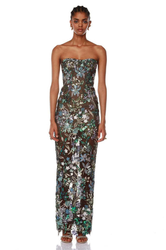 Kamames Strapless Floral Sequined Maxi Dress | Dress In Beauty