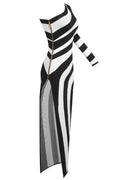 Long Asymmetrical Striped Knit Dress | Dress In Beauty