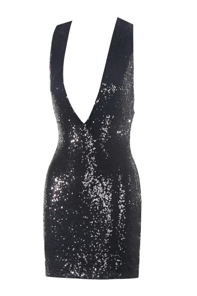 Sequin mini dress with long sleeves and open back - View 8 | WEUXS