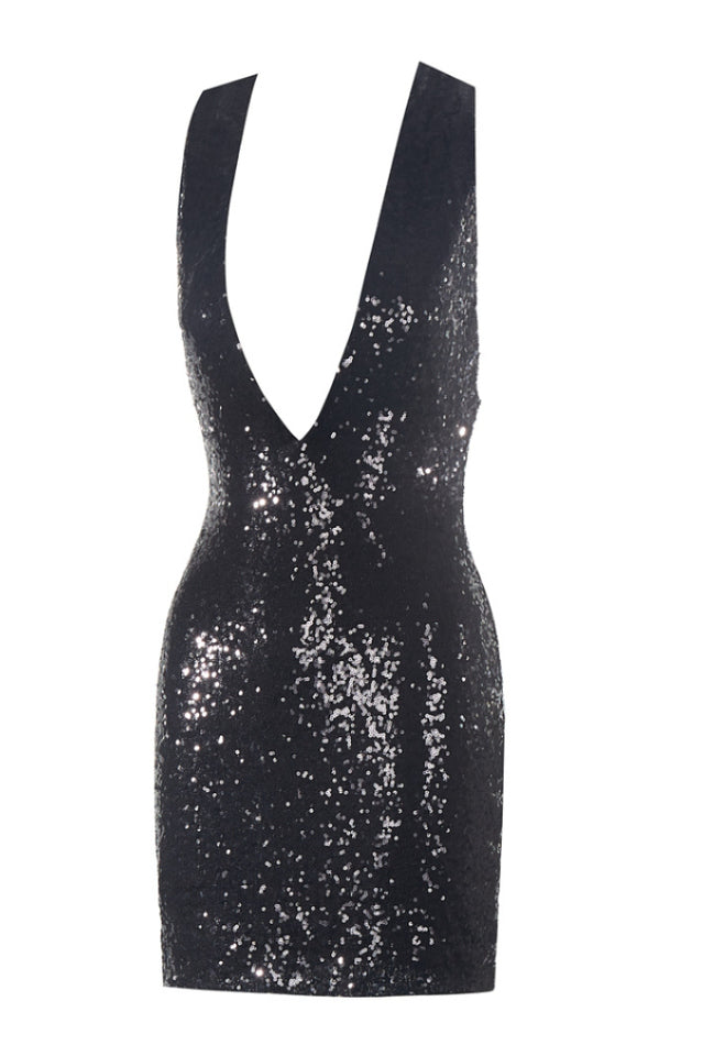 Bellamy Black Deep V Sequin Dress | Dress In Beauty