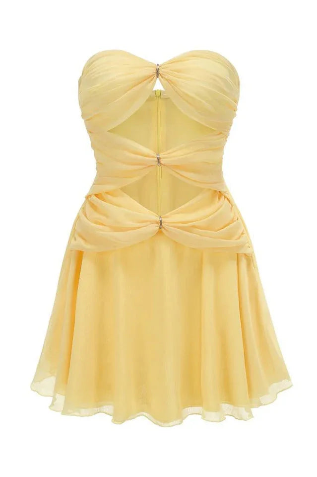 Strapless fit and flare chiffon dress with sweetheart neckline - View 7 | WEUXS