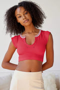 Notched Neck Cap Sleeve Cropped Tee | Dress In Beauty