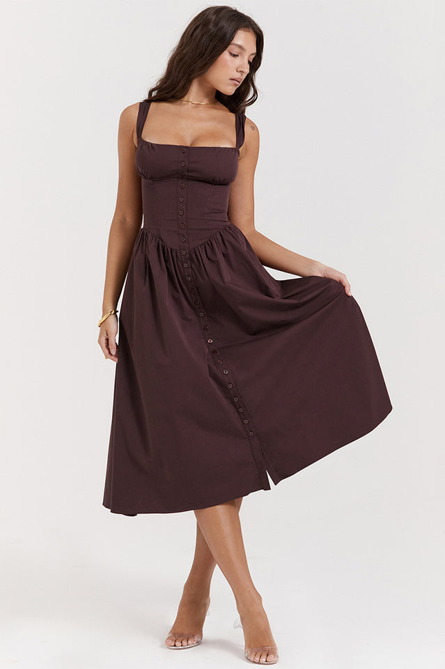 Rich Brown Midi Sundress | Dress In Beauty