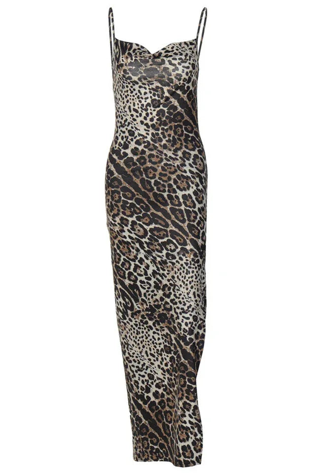 Zebra print midi dress with cowl neckline and split detail - View 12 | WEUXS