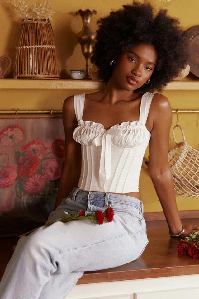 Women's Cotton Corset Top with Tie Front Secondary image