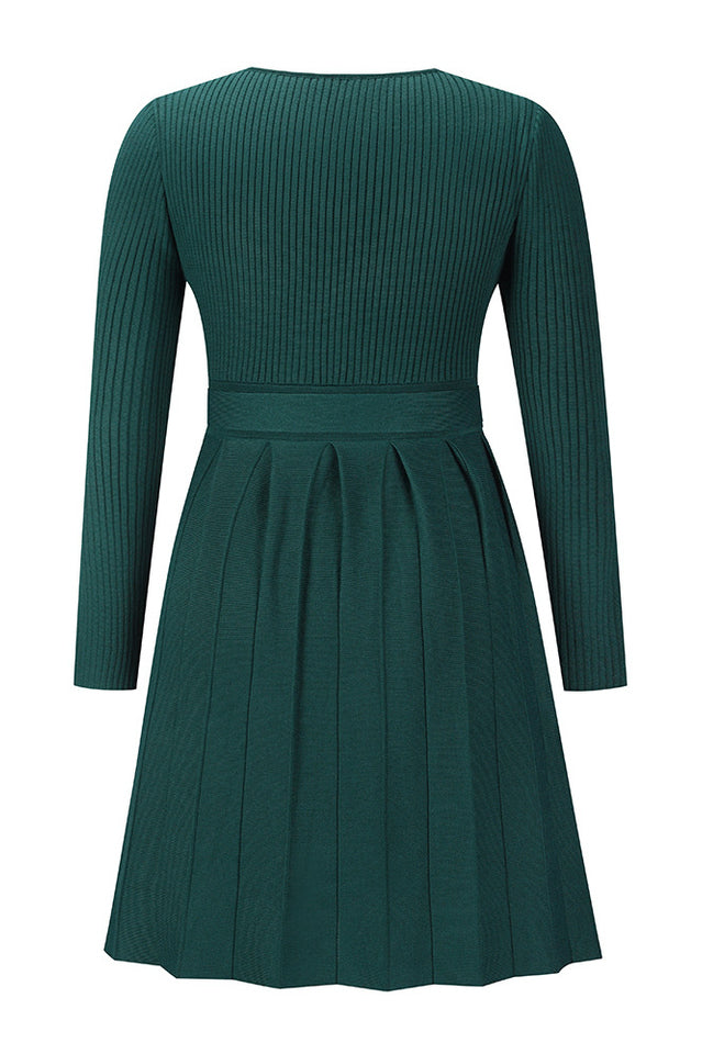 Surplice Neck Tie Front Pleated Sweater Dress | Dress In Beauty