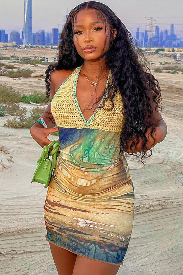 Crochet Deep V Cut Out Printed Dress | Dress In Beauty