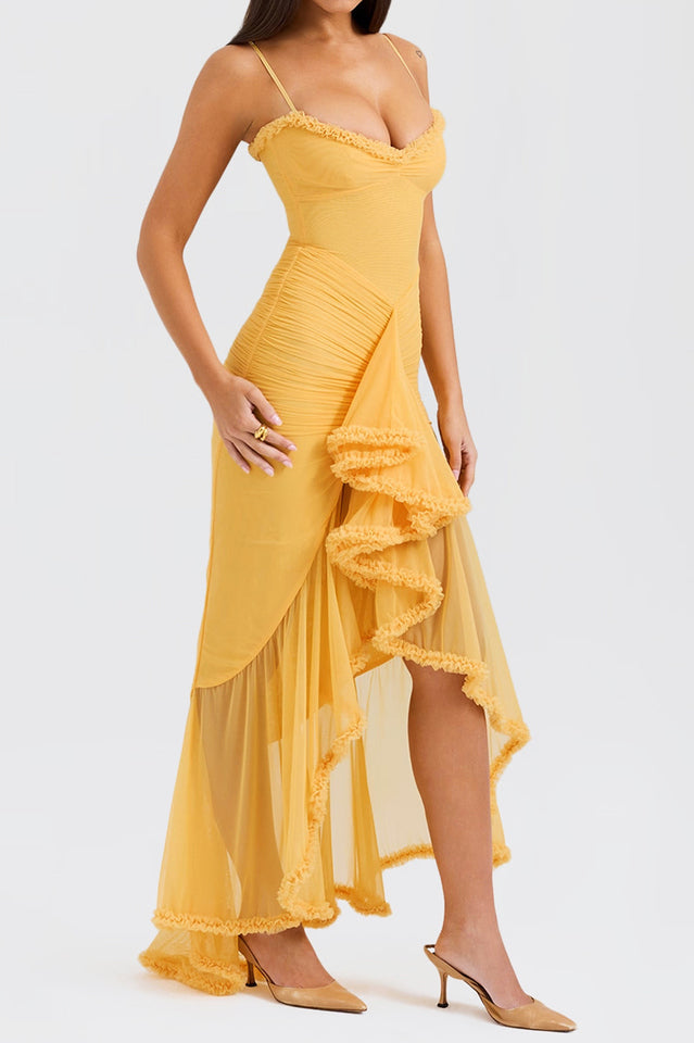 Apricot Ruffled Front Gown | Dress In Beauty
