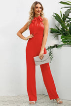 Sleek Bowknot Halter Neck Jumpsuit - WEUXS