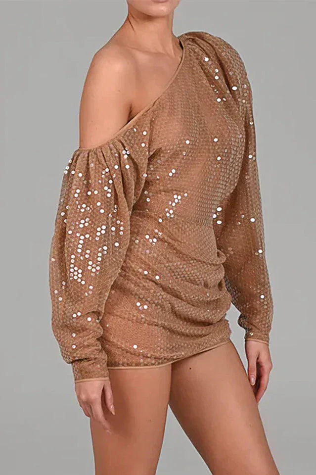 Sequin Mini Dress with Puff Sleeve Secondary image