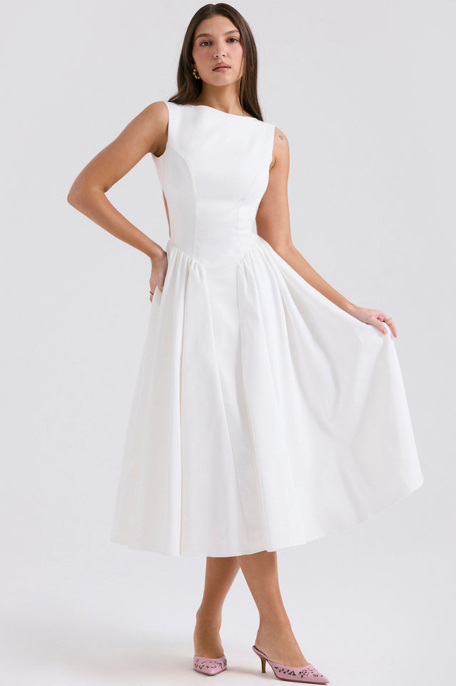 Cindy White Twill Midi Sundress | Dress In Beauty