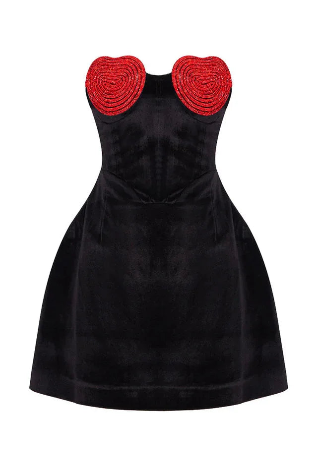 Red crystal heart mini dress - View 11 | WEUXS