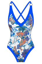 V-neck one piece swimsuit with crisscross back and floral tropical print - View 16 | WEUXS