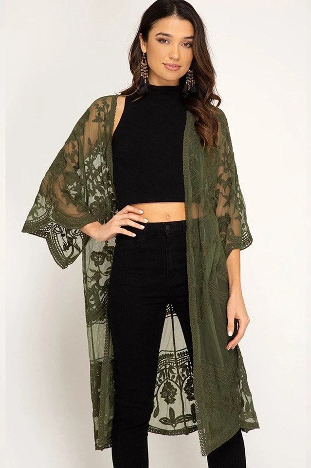 Hollow Out Lace Kimono Cover Up | Dress In Beauty