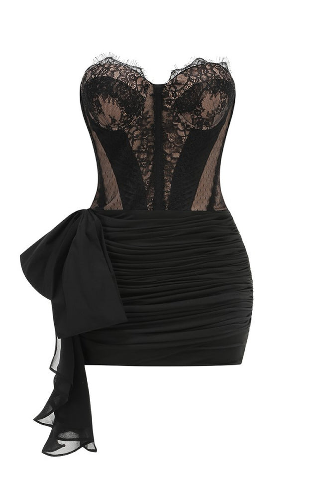 Strapless Lace Corset Draped Dress | Dress In Beauty
