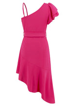 Asymmetrical neck dress with flutter sleeve - View 10 | WEUXS