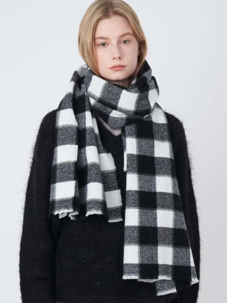 Unisex Black & White Buffalo Plaid Scarf