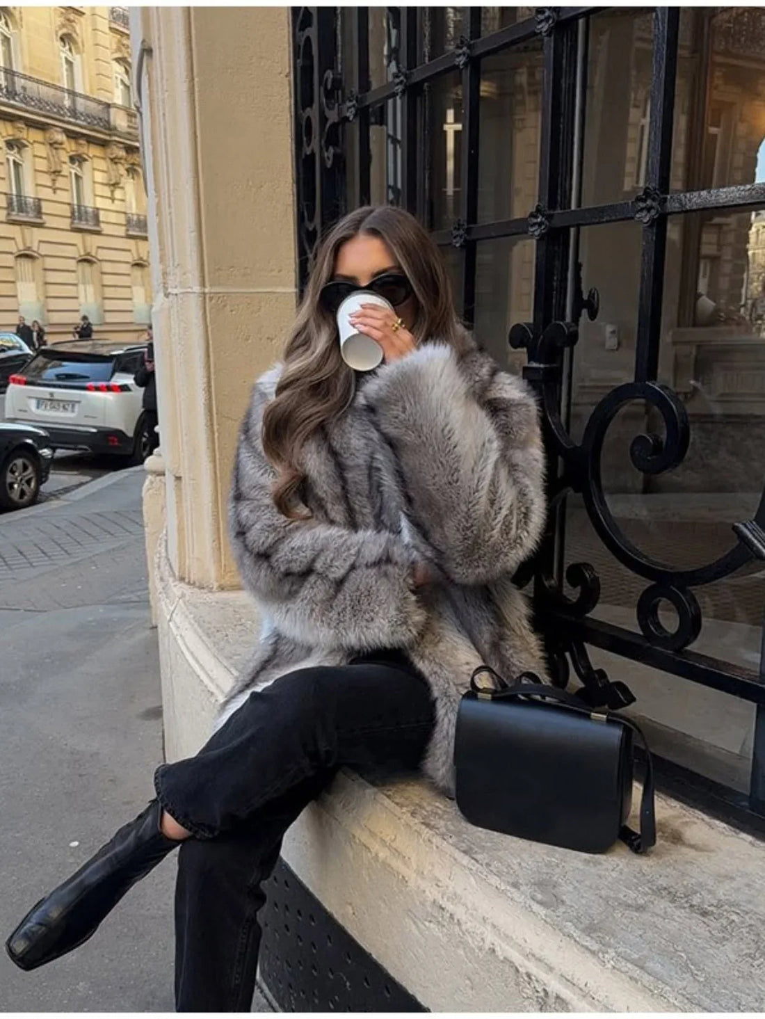 Opulent Silver Fox Style Faux Fur Coat - WEUXS