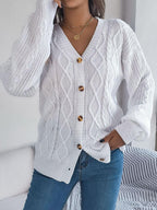 Pink Cable Knit Button Down Cardigan - View 14 | WEUXS