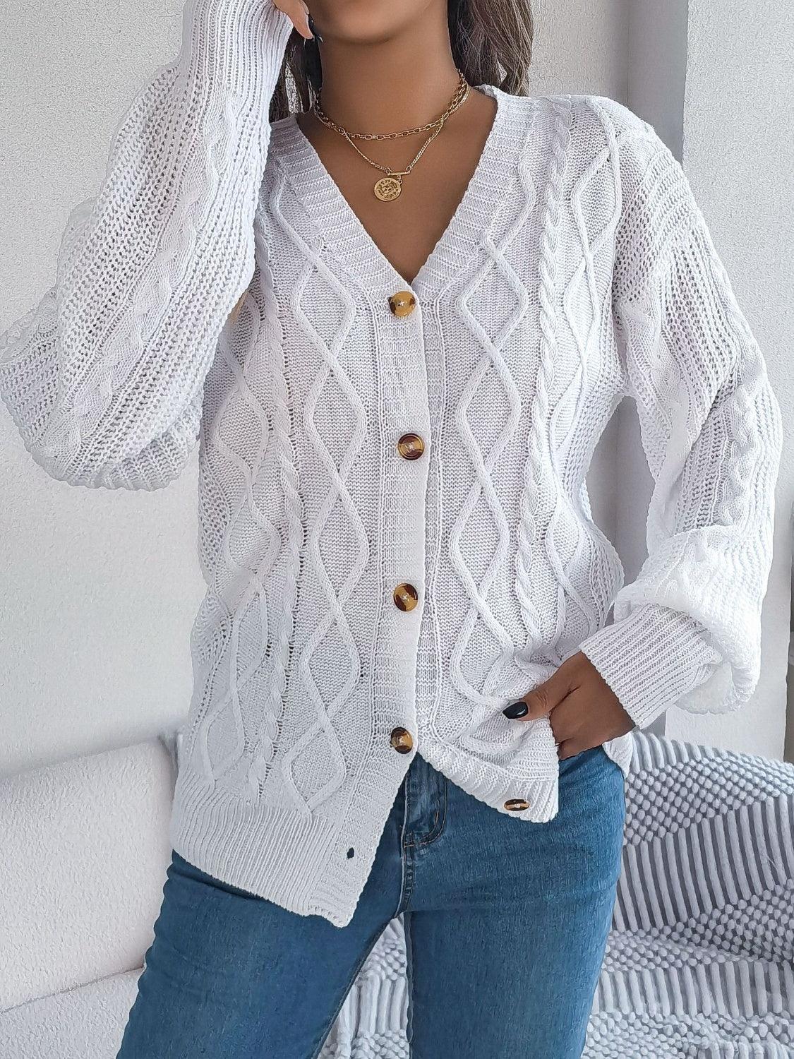 Pink Cable Knit Button Down Cardigan - View 14 | WEUXS