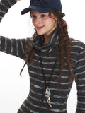 Y2K Grunge Striped Mock Neck Top - WEUXS