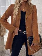 Vintage Chic Faux Suede & Shearling Mid-Length Coat - WEUXS