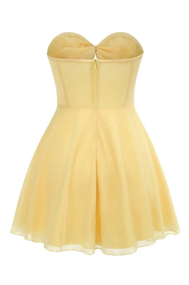 Strapless fit and flare chiffon dress with sweetheart neckline - View 8 | WEUXS
