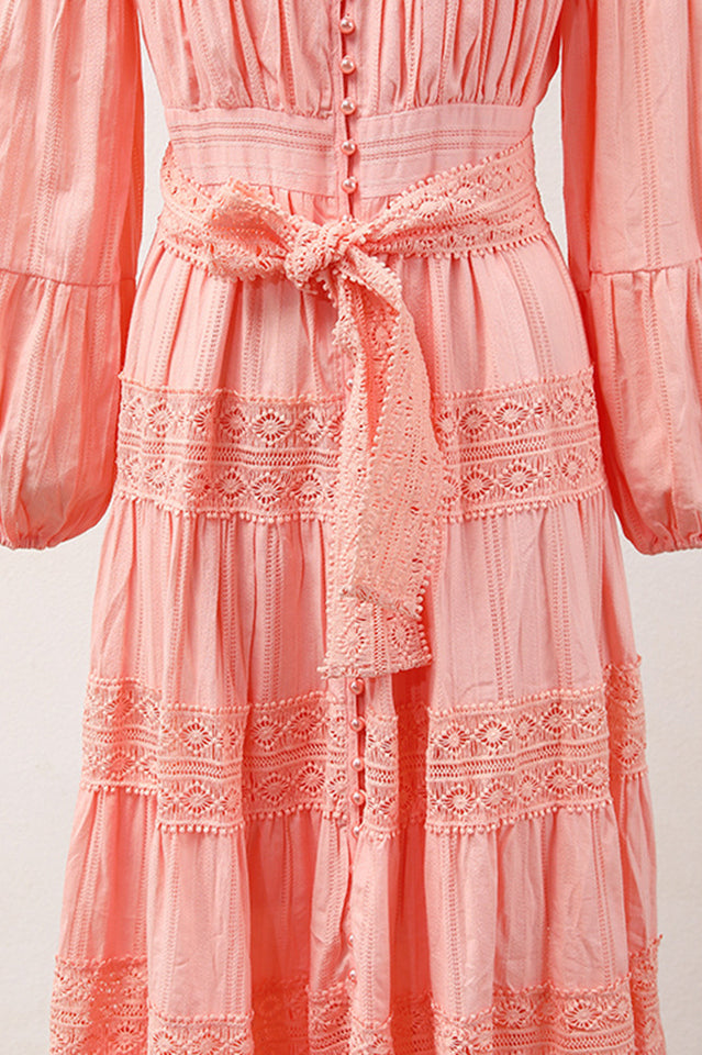 Sabina Stand Collar Lace Trim Maxi Dress | Dress In Beauty