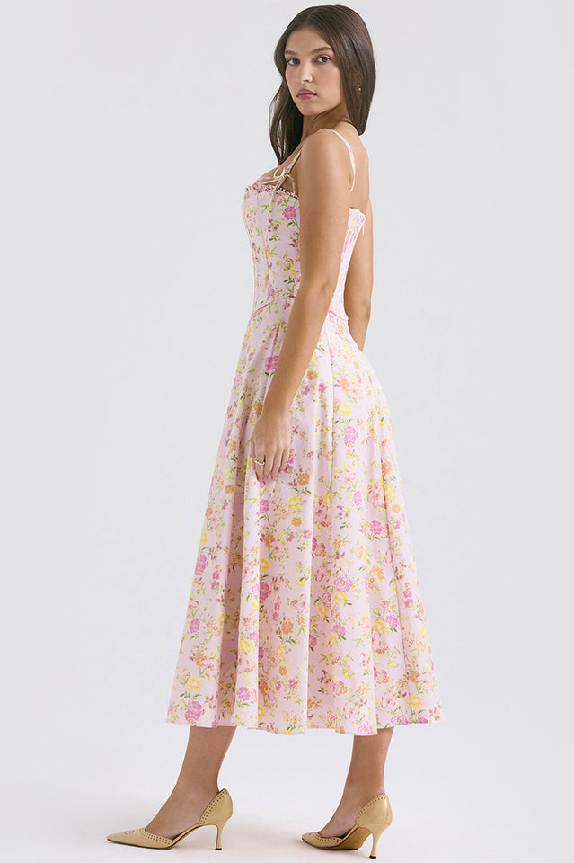 Clarabelle Pink Meadow Print Cotton Sundress | Dress In Beauty