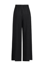 Elegant wide leg pants set with draped cape sleeves and keyhole halter neckline in Duchess Satin fabric - View 14 | WEUXS