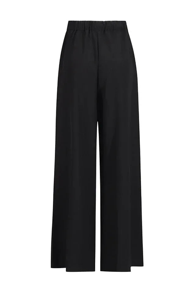 Elegant wide leg pants set with draped cape sleeves and keyhole halter neckline in Duchess Satin fabric - View 14 | WEUXS